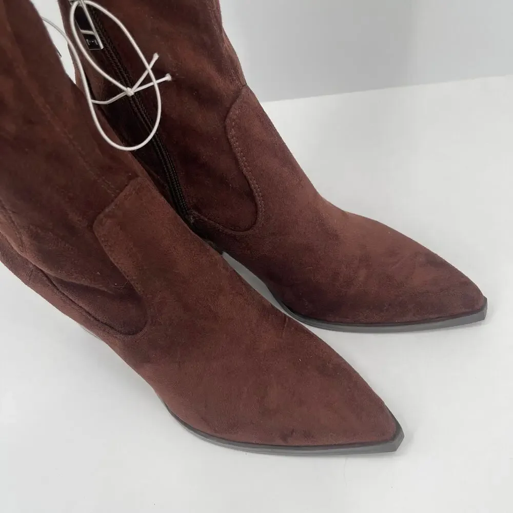 MARC FISHER LTD Onyse Boots Size 6.5 Faux Suede Chocolate Brown NEW Over Knee